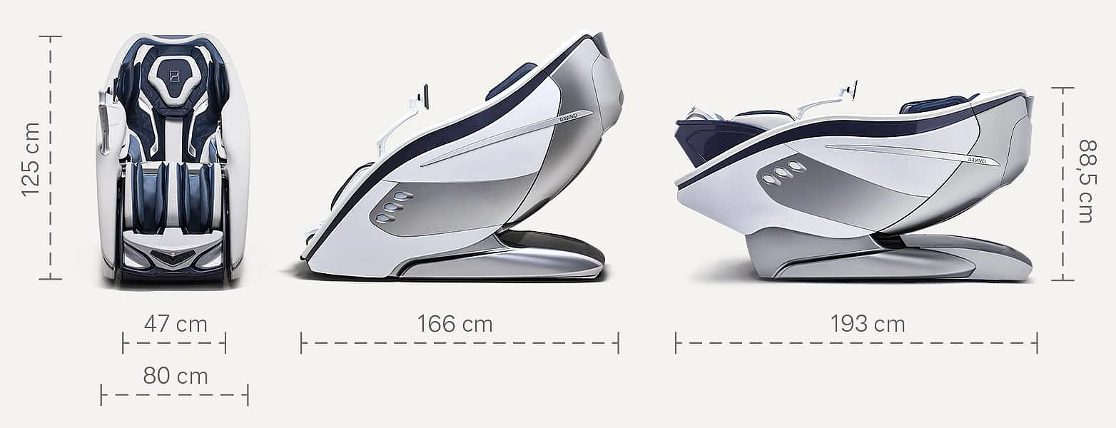 DaVinci dimensions — 166×80×125 cm seated, 193×80×88.5 cm reclined